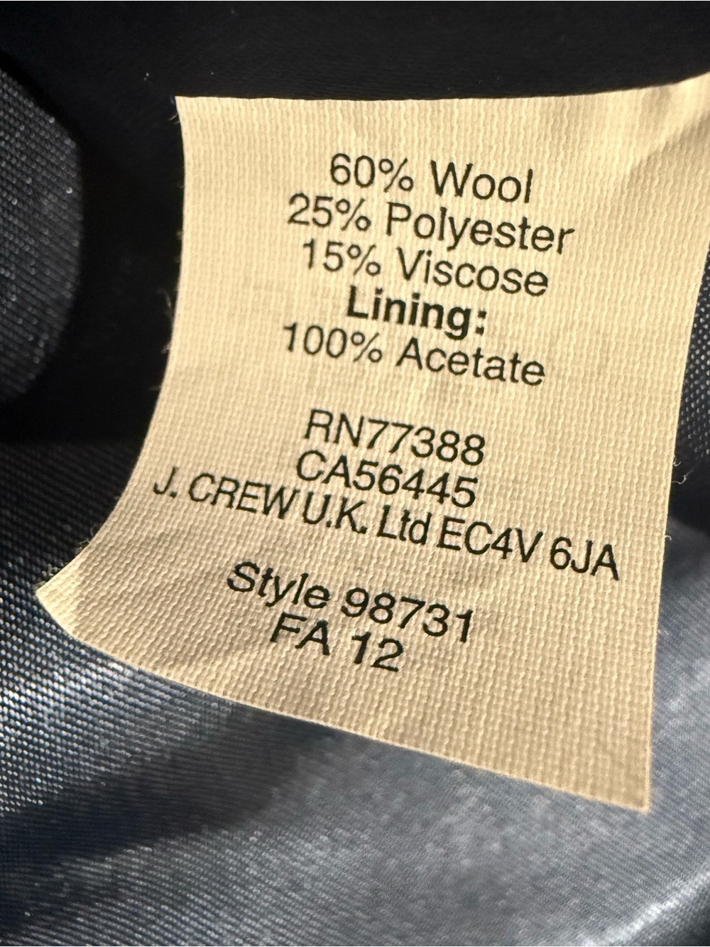 J.Crew Factory Classic Double-Breasted Navy Wool Blend Peacoat Size 8 - Picture 9 of 9